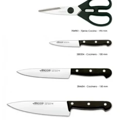 ARCOS Bloc à Couteaux 4 pièces (3 Couteaux + Ciseaux) UNIVERSAL Noir