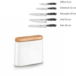 SABATIER Bloc Couteau Blanc Manille avec 5 Couteaux de Cuisine Ysis