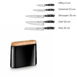SABATIER Bloc Couteau Noir Manille avec 5 Couteaux de Cuisine Ysis
