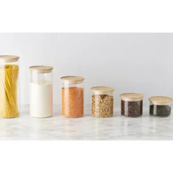 Sale MASTRAD Bocal en Verre 400 ml avec Couvercle Bambou Stor'eat
