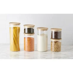 Sale MASTRAD Bocal en Verre 850 ml avec Couvercle Bambou Stor'eat