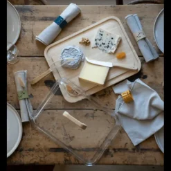 New PEBBLY Boîte à Fromage avec Cloche en Verre et Plateau en Bambou 34 x 25 cm