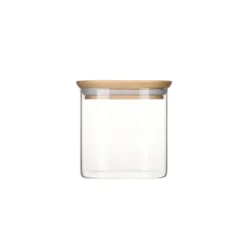 New PEBBLY Boîte de Conservation en Verre et Bambou Carré 800 ml