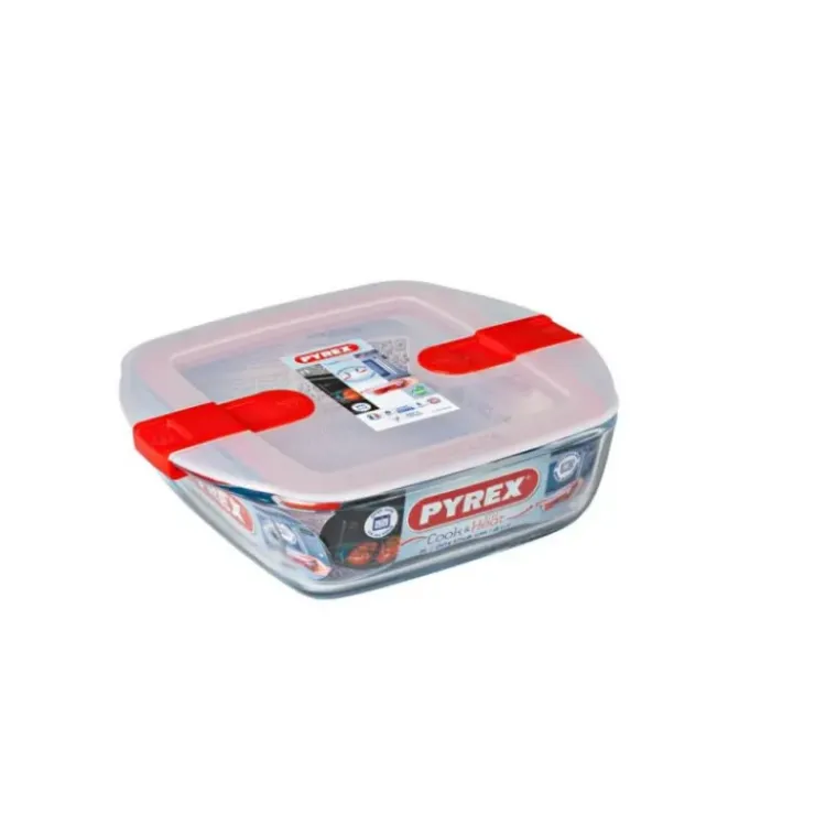 Hot PYREX Boîte de Conservation en Verre Carrée 20 x 17 cm 1 L Cook & Heat