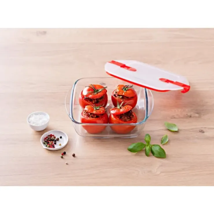 Hot PYREX Boîte de Conservation en Verre Carrée 20 x 17 cm 1 L Cook & Heat