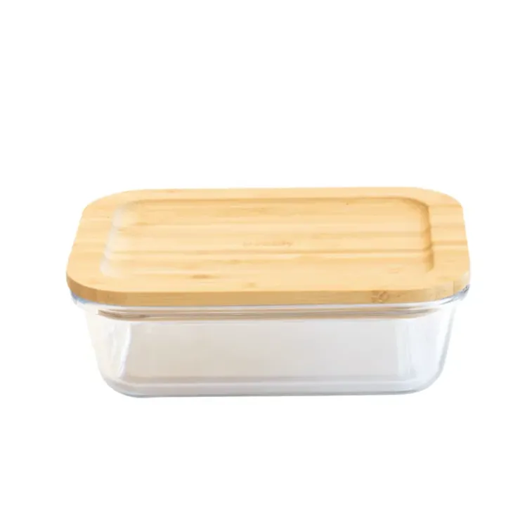 Online PEBBLY Boîte de Conservation en Verre et Bambou Rectangle 1520 ml