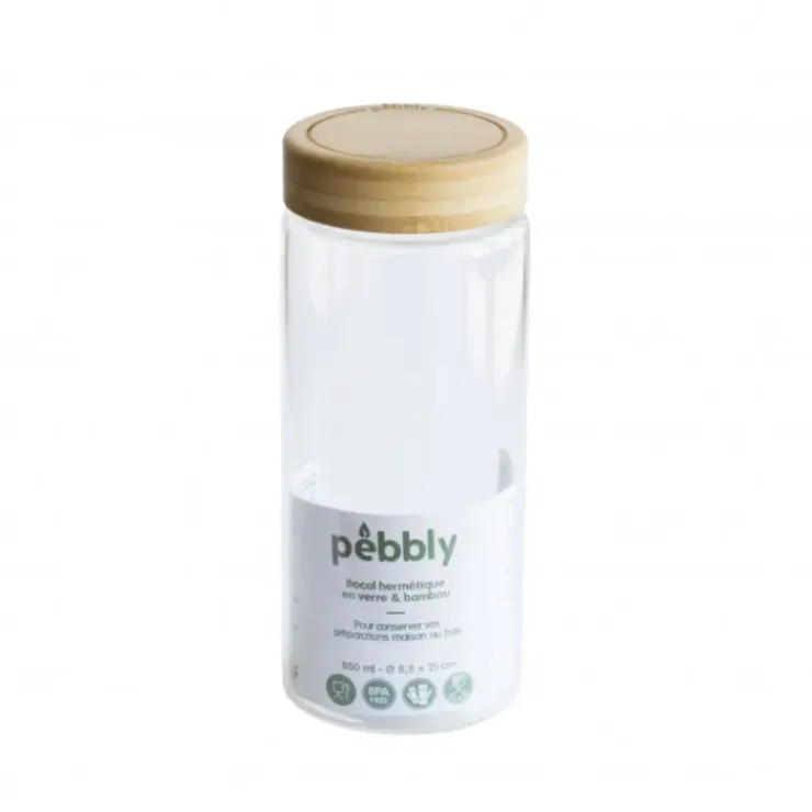 Sale PEBBLY Boîte de Conservation en Verre et Bambou Rond 850 ml
