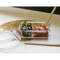 Best PEBBLY Boîte de Conservation en Verre avec Compartiments Rectangle 1450 ml