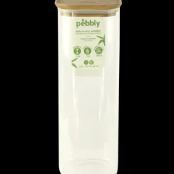 New PEBBLY Boîte de Conservation en Verre et Bambou Carré 2,2 L