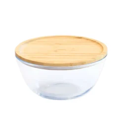 Hot PEBBLY Boîte de Conservation en Verre et Bambou Rond 2,6 L