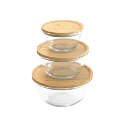 Hot PEBBLY Boîte de Conservation en Verre et Bambou Rond 2,6 L