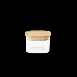 PEBBLY Boîte de Conservation en Verre et Bambou Carrée 500 ml