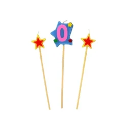 New GATODECO Bougie Chiffre 0 avec 2 bougies étoiles Gatodéco