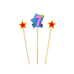 New GATODECO Bougie Chiffre 7 avec 2 bougies étoiles Gatodéco