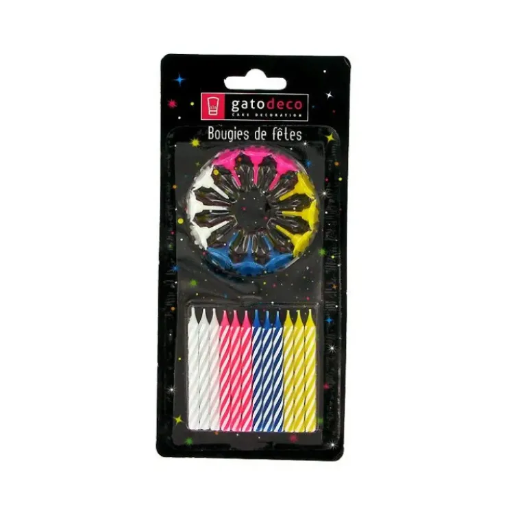 Hot GATODECO Bougies Torsadées Fines Assorties (x12) Gatodéco