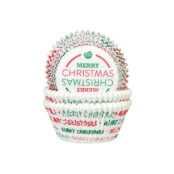 HOUSE OF MARIE Caissette à Cupcake Merry Christmas Vert et Rouge Ø 5 cm (x50)