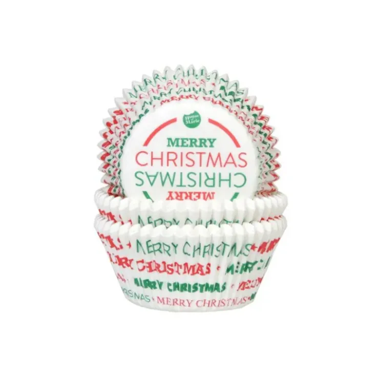 HOUSE OF MARIE Caissette à Cupcake Merry Christmas Vert et Rouge Ø 5 cm (x50)