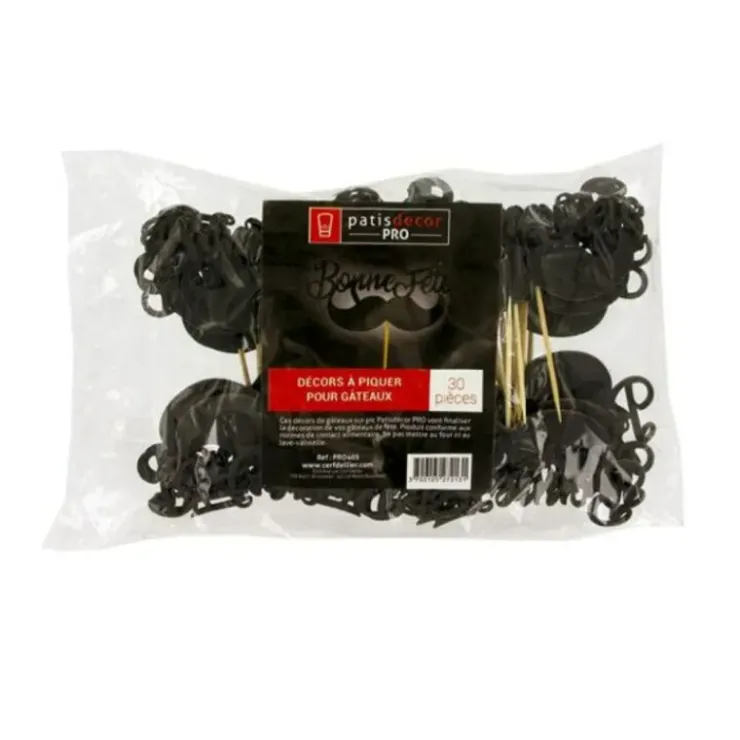 Sale PATISDECOR Cake Topper Bonne Fête Moustache sur Pic (x30) Patisdécor