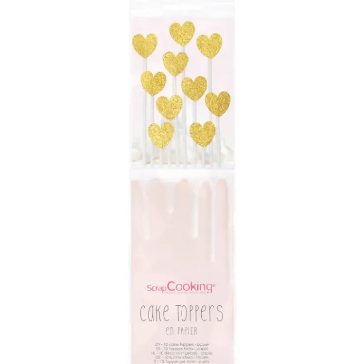Outlet SCRAPCOOKING Cake Topper long 20 cm cœur doré (x10)