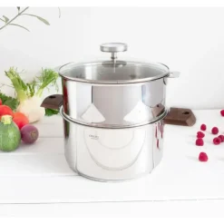 CRISTEL Casserole et Cuit Vapeur Inox Ø 24 cm Anses Noyer Biome