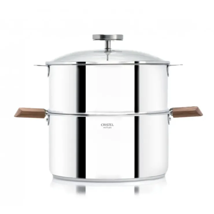 CRISTEL Casserole et Cuit Vapeur Inox Ø 24 cm Anses Noyer Biome