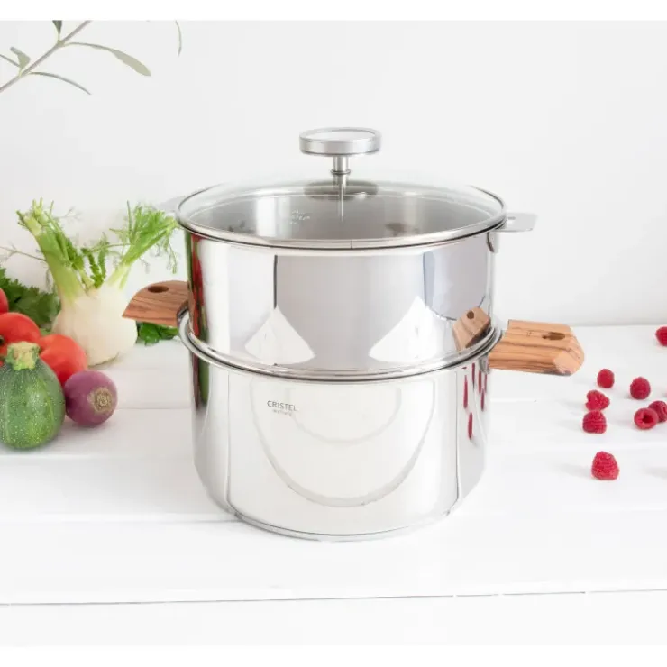 CRISTEL Casserole et Cuit Vapeur Inox Ø 20 cm Anses Olivier Biome
