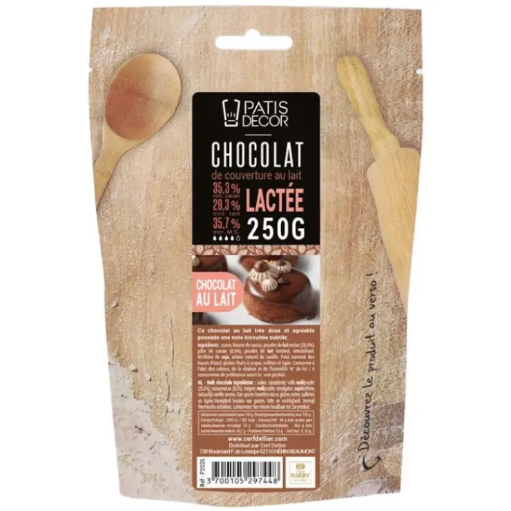 New PATISDECOR Chocolat de Couverture Au Lait Lactée 35% 250 g Patisdécor