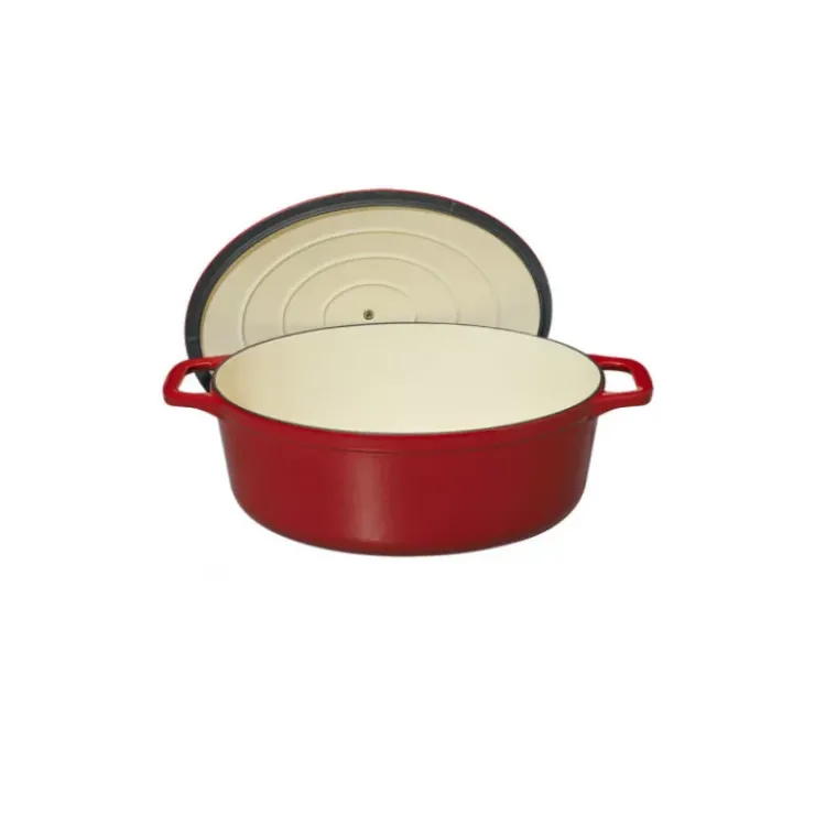 New CHASSEUR Cocotte en Fonte Ovale 33 cm Rouge