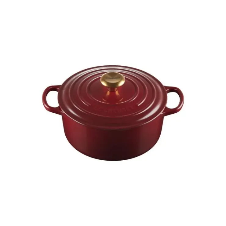 Sale LE CREUSET Cocotte en Fonte Ronde 24 cm Garnet Bouton Doré Signature
