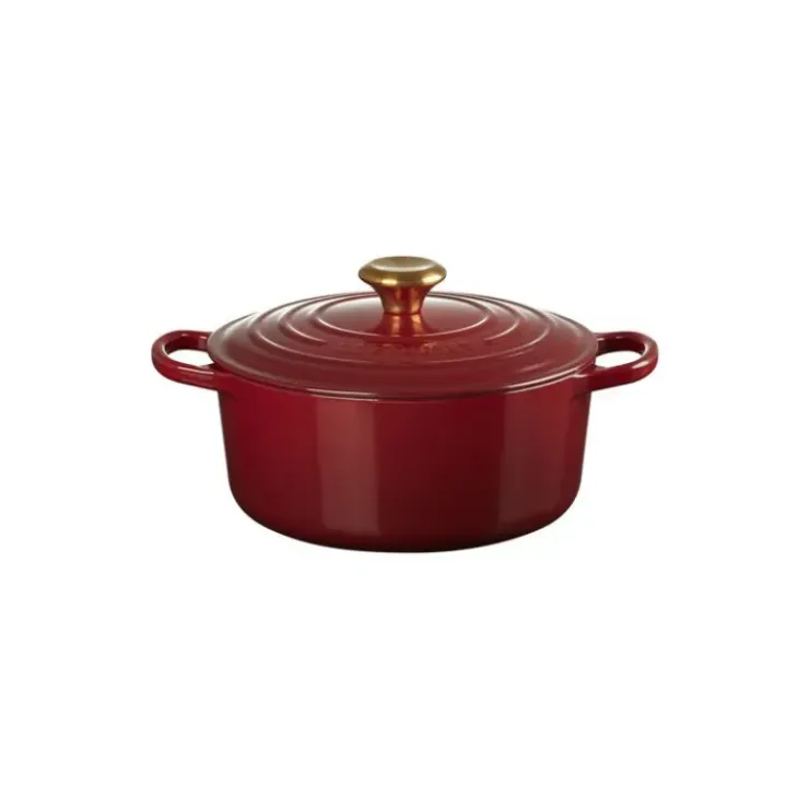 Sale LE CREUSET Cocotte en Fonte Ronde 24 cm Garnet Bouton Doré Signature