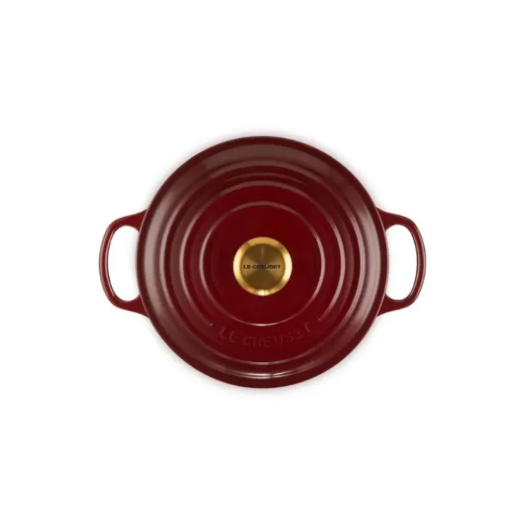 Sale LE CREUSET Cocotte en Fonte Ronde 24 cm Garnet Bouton Doré Signature