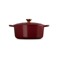 Sale LE CREUSET Cocotte en Fonte Ronde 28 cm Garnet Bouton Doré Signature
