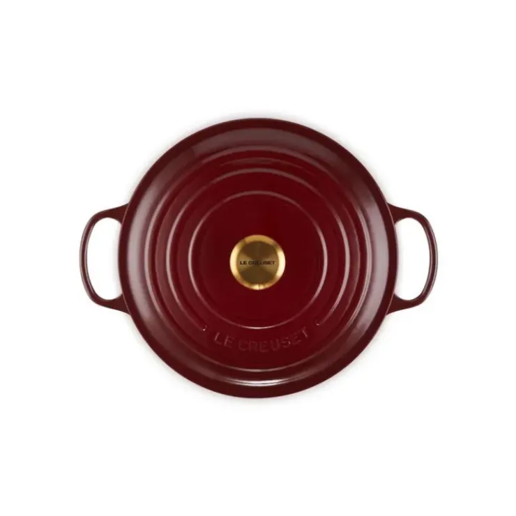 Sale LE CREUSET Cocotte en Fonte Ronde 28 cm Garnet Bouton Doré Signature