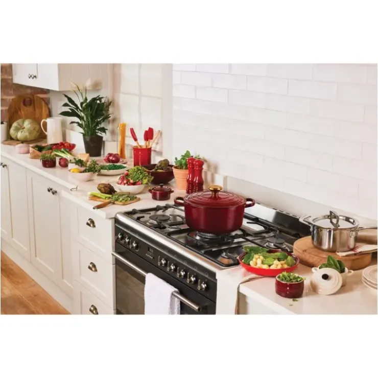 Sale LE CREUSET Cocotte en Fonte Ronde 28 cm Garnet Bouton Doré Signature