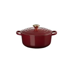 New LE CREUSET Cocotte en Fonte Ronde 20 cm Garnet Bouton Doré Signature