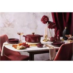 New LE CREUSET Cocotte en Fonte Ronde 20 cm Garnet Bouton Doré Signature