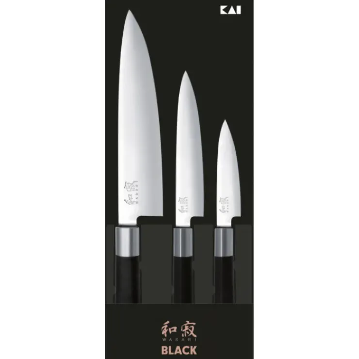 Hot KAI Coffret 3 Couteaux Japonais Universel 10 cm Universel 15 cm et Chef 20 cm Wasabi Black