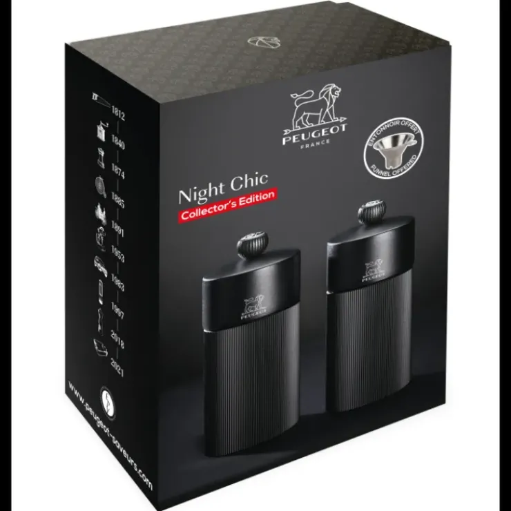 Outlet PEUGEOT Coffret 2 Moulins Manuels Sel & Poivre Noir Mat 12 cm + Entonnoir