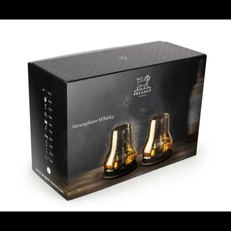 PEUGEOT Coffret 2 Verres à Whisky + 2 Socles Rafraichissants