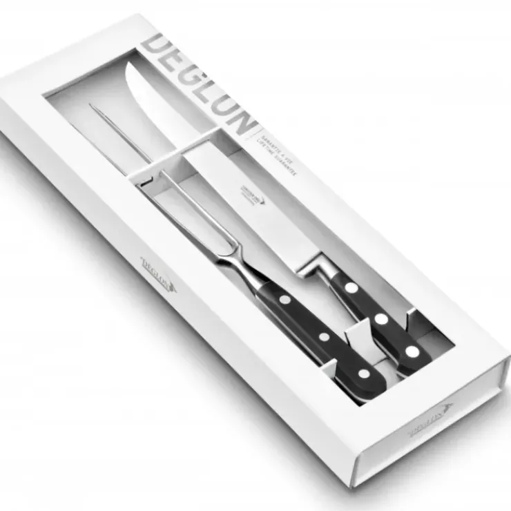 Clearance DEGLON Coffret Découpe Viande Couteau à Découper 22 cm et Fourchette Diapason 17 cm Cuisine Idéale Sabatier Déglon