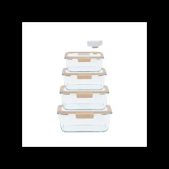 PEBBLY Coffret de 4 Boîtes de Conservation en Verre et Pompe de Mise Sous-Vide