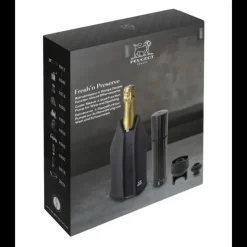 Outlet PEUGEOT Coffret Pompe à Vin et Champagne Double Manuelle ABS + Rafraichisseur Frizz Noir