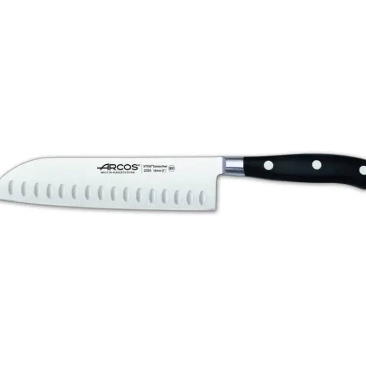 Clearance ARCOS Couteau Santoku alvéolé en inox 18 cm RIVIERA noir