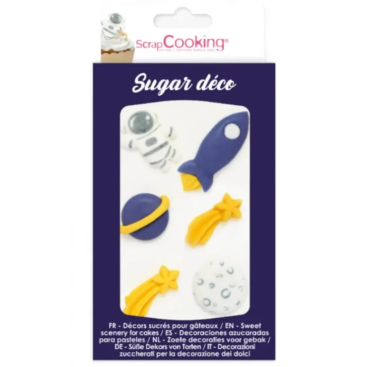Sale SCRAPCOOKING Décors en sucre astronaute, fusée, étoile filante, planète, lune