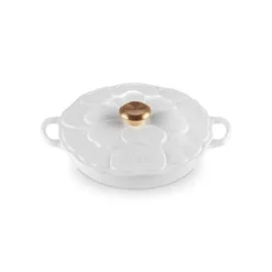 Clearance LE CREUSET Faitout Fonte Émaillée Pétales Blanc avec Bouton Doré 26 cm