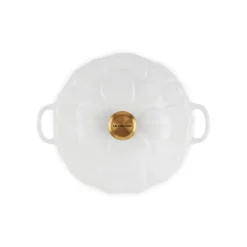Clearance LE CREUSET Faitout Fonte Émaillée Pétales Blanc avec Bouton Doré 26 cm