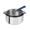 Outlet CRISTEL FIN DE SERIE Lot de 3 Casseroles inox avec Poignée Bleue Mutine Amovible