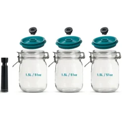 AIRTENDER Kit de Mise Sous-Vide 3 Bocaux Kilner 1,5 L avec Couvercles et Pompe