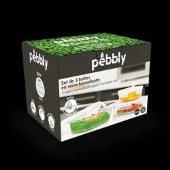 Clearance PEBBLY Lot 3 Boîtes de Conservation en Verre Rectangle