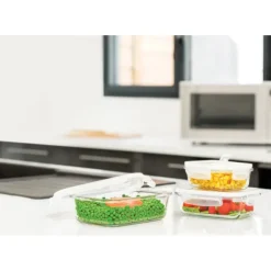 Clearance PEBBLY Lot 3 Boîtes de Conservation en Verre Rectangle